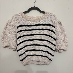 GENERATION Y Cream Knit Short Sleeve Sweater with Black Stripes